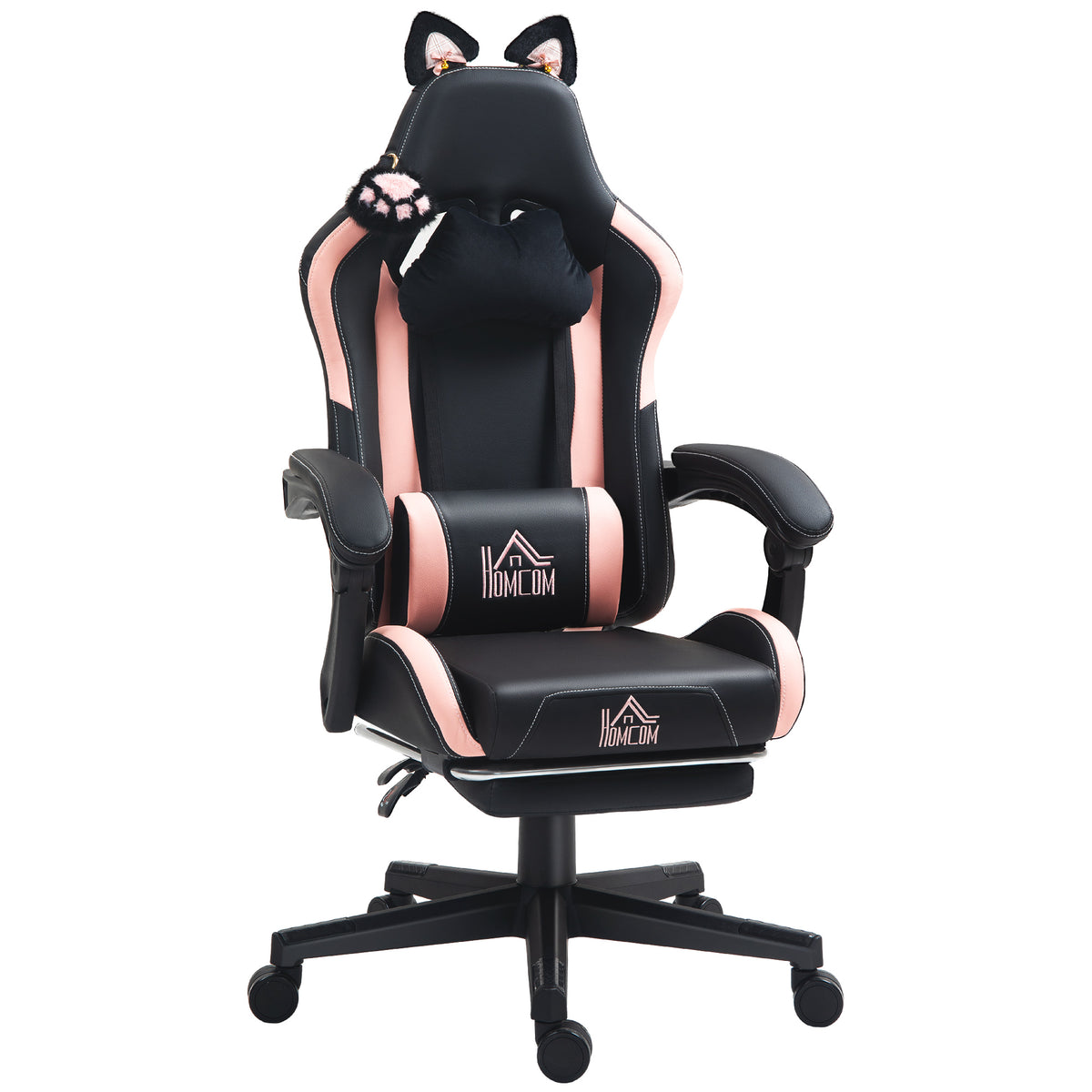 Chaise gaming ergonomique avec Oreilles de Chat, fauteuil gamer avec dossier inclinable, 65 x 62 x 124 cm, noir