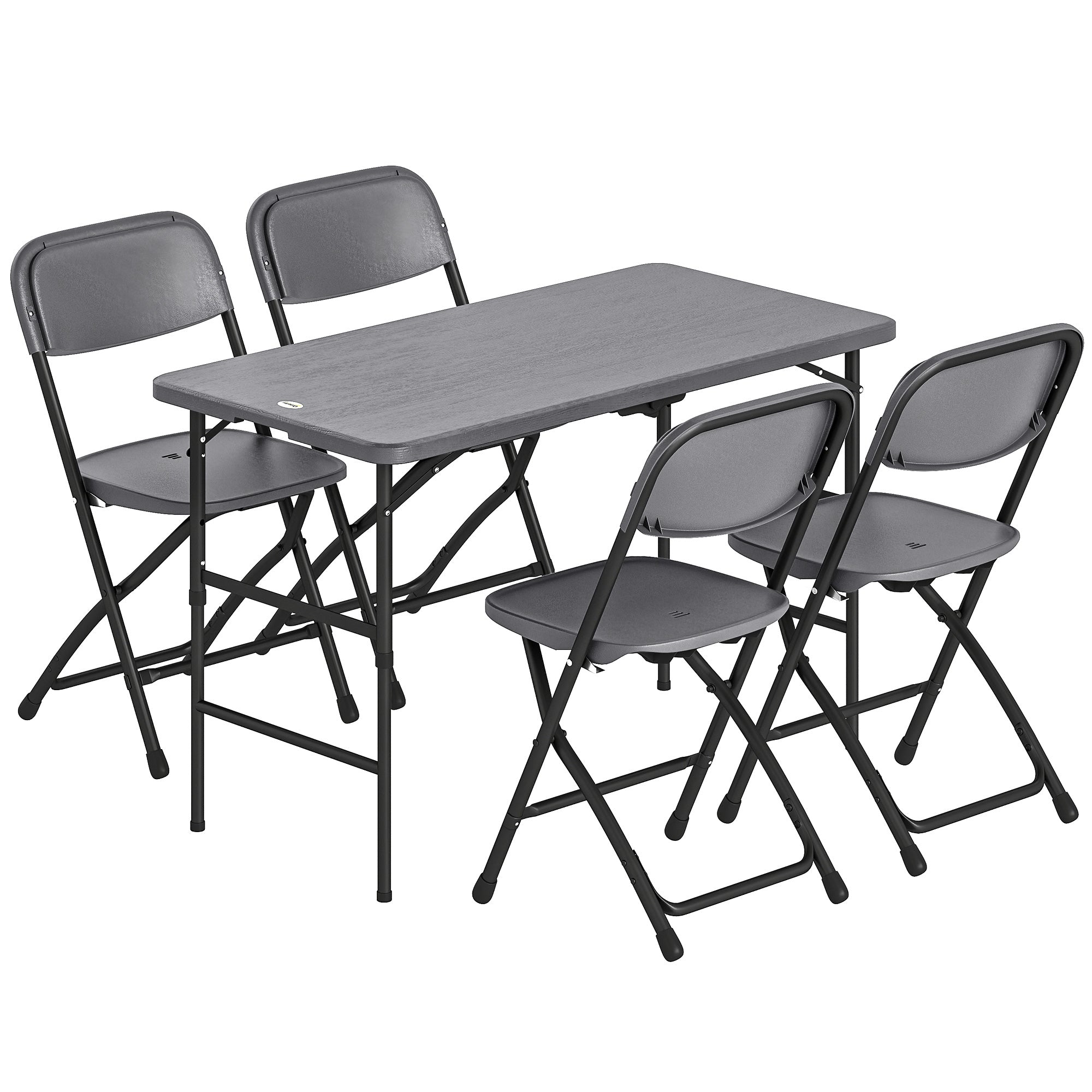 Salon de jardin extérieur table de jardin extérieure avec 4 chaises pliables table réglable en hauteur 118 cm gris foncé