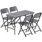 Conjunto de jardín, mesa de exterior con 4 sillas plegables, mesa regulable en altura 118 cm gris oscuro
