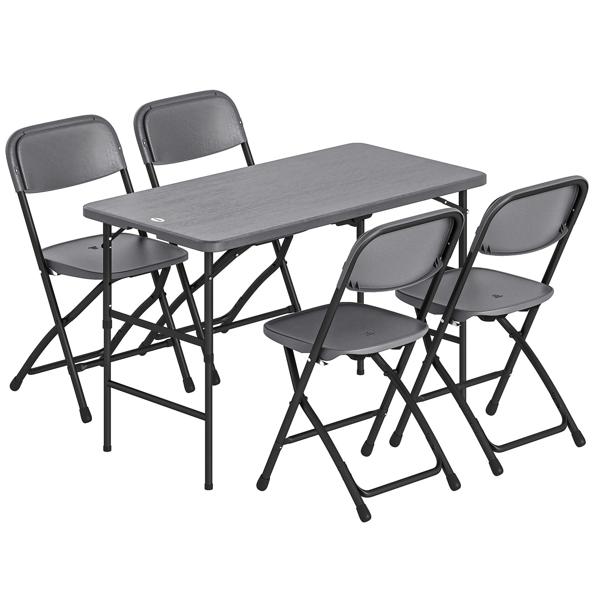Conjunto de jardín, mesa de exterior con 4 sillas plegables, mesa regulable en altura 118 cm gris oscuro