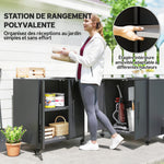 Gartenschrank aus Metall, Outdoor-Aufbewahrungsschrank, Edelstahl-Dach und Rollen, Schwarz
