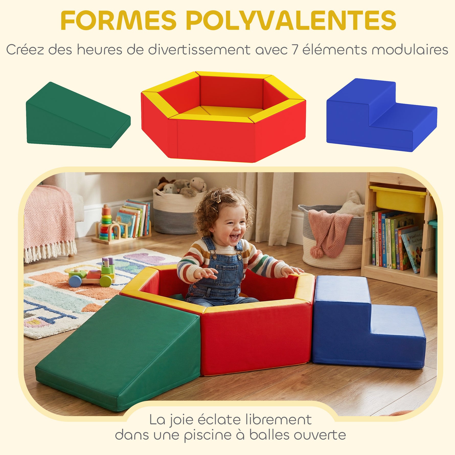 Parcours motricité bébé en mousse EPE avec piscine à balles, module motricité bébé avec housse en PU, multicolore