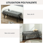 Banc banquette bout de lit rembourré en velours côtelé et pieds en acier noir charge 220 Kg 100 x 36 x 45 cm gris