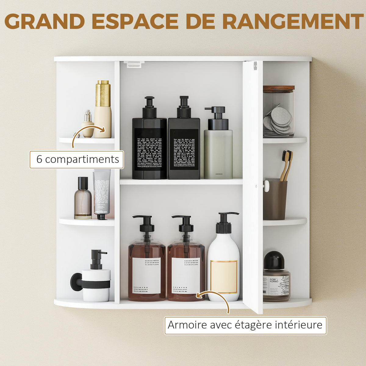Armoire Murale avec Miroir Salle de Bain Meuble Miroir avec Rangement Toilettes 1 Porte + étagères latérales