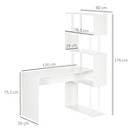 Bureau d'angle bureau informatique en forme de L avec étagères à 4 niveaux en bois 120 x 80 x 176 cm blanc