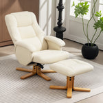 Fauteuil relax avec repose-pied fauteuil de relaxation pivotant 360° dossier inclinable charge 120 Kg crème