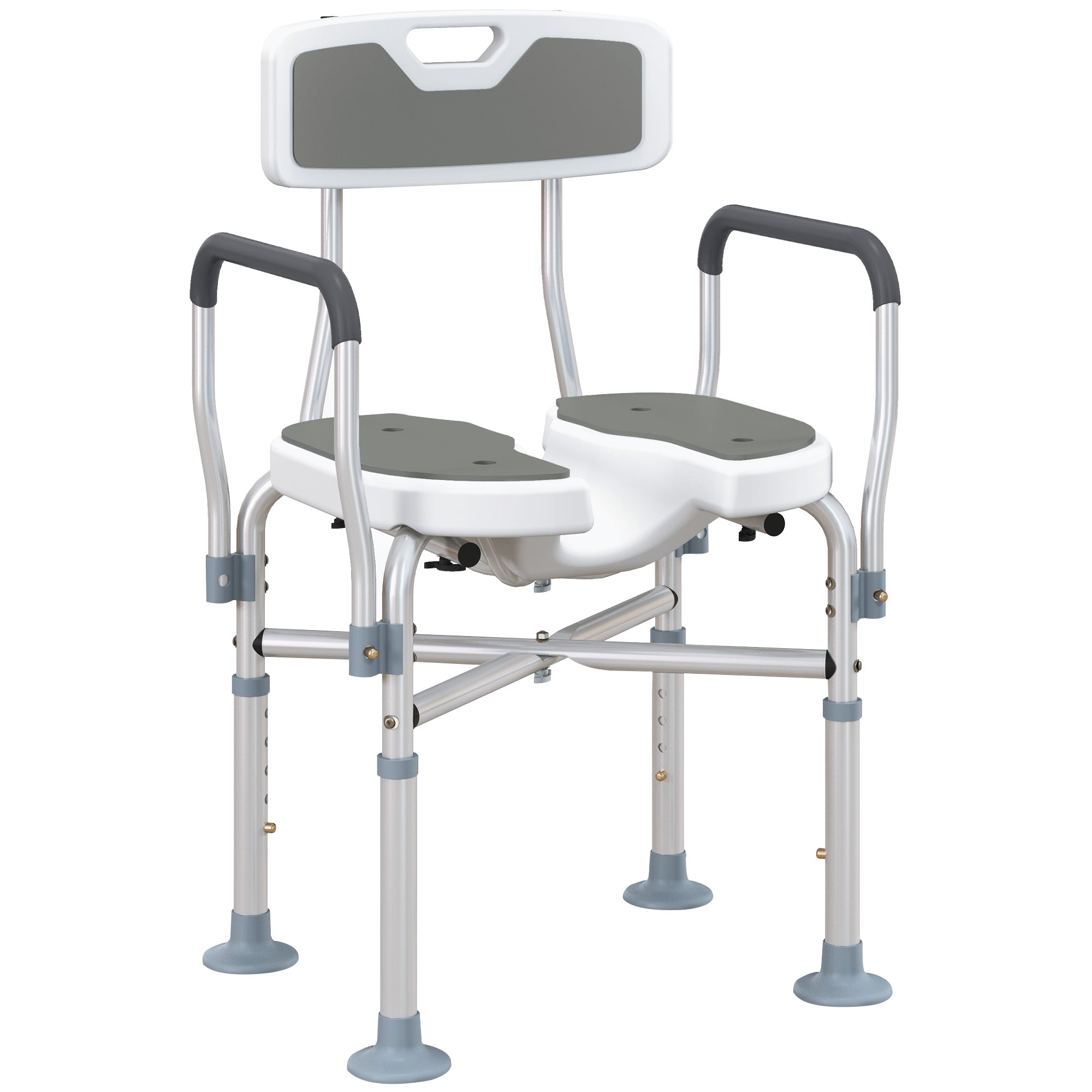 Taburete de ducha, taburete de baño con asiento en U acolchado mejorado y apoyabrazos, altura ajustable, gris