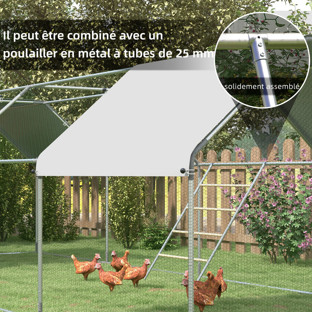 Grand perchoir échelle pour poules 4 niveaux avec barreaux en bois et structure métal 140 x 86 x 2,5 cm argent naturel