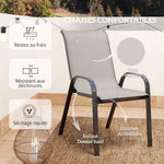 3 pièces salon de jardin extérieur ensemble de meubles 2 fauteuils empilables table basse dessus verre trempé gris clair