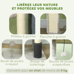 Arbre à chat, tour de jeux, hauteur de 104 cm, avec lit maison, brosse de toilettage,  44l x 34P x 104H cm, gris clair