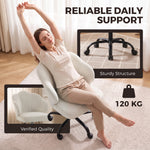 Chaise Bureau en Velours, Chaise Coiffeuse avec Dossier en Pétale, Hauteur Réglable, Fonction Bascule, Crème