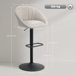 Lot de 2 tabourets de bar, chaises de bar hauteur réglable avec dossier et accoudoirs, repose-pieds, beige