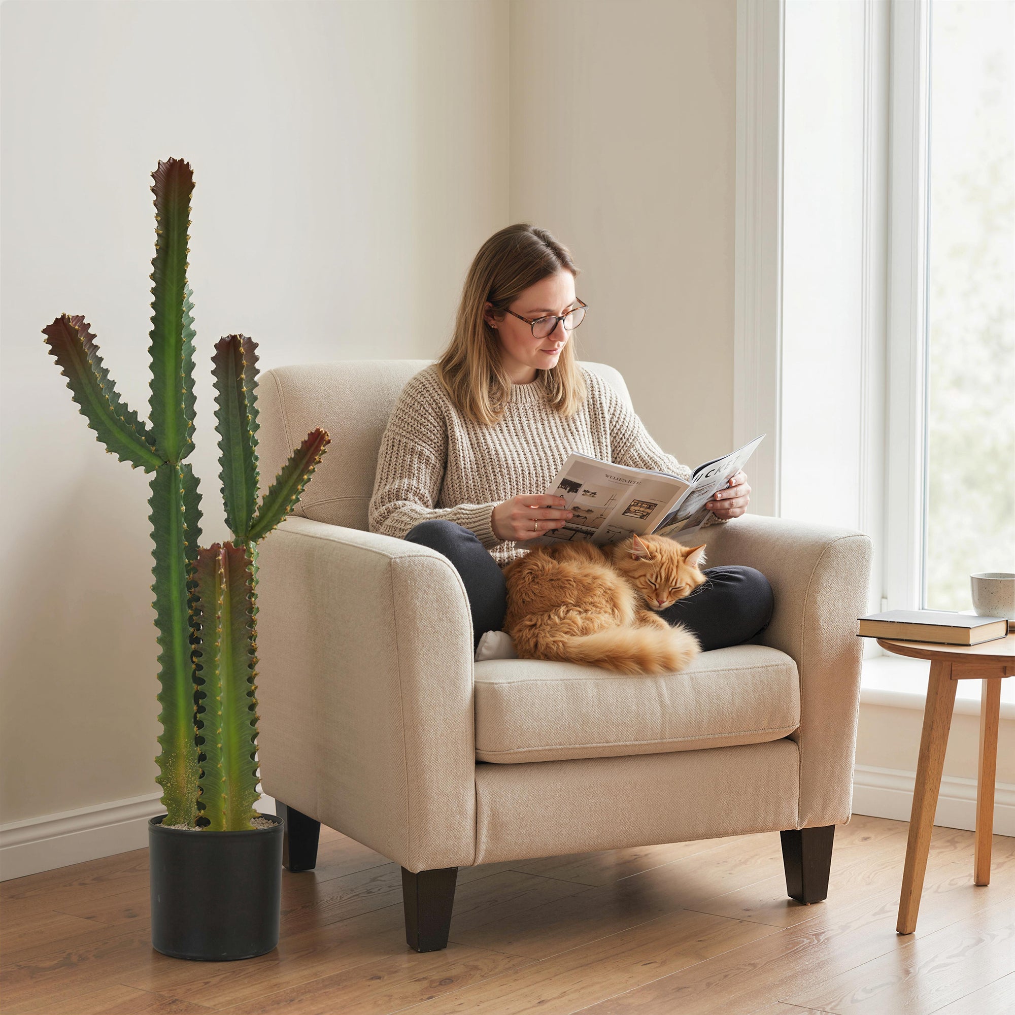Plante artificielle intérieure 111 cm, arbre artificiel cactus en pot, pour maison, bureau, salon, chambre, vert