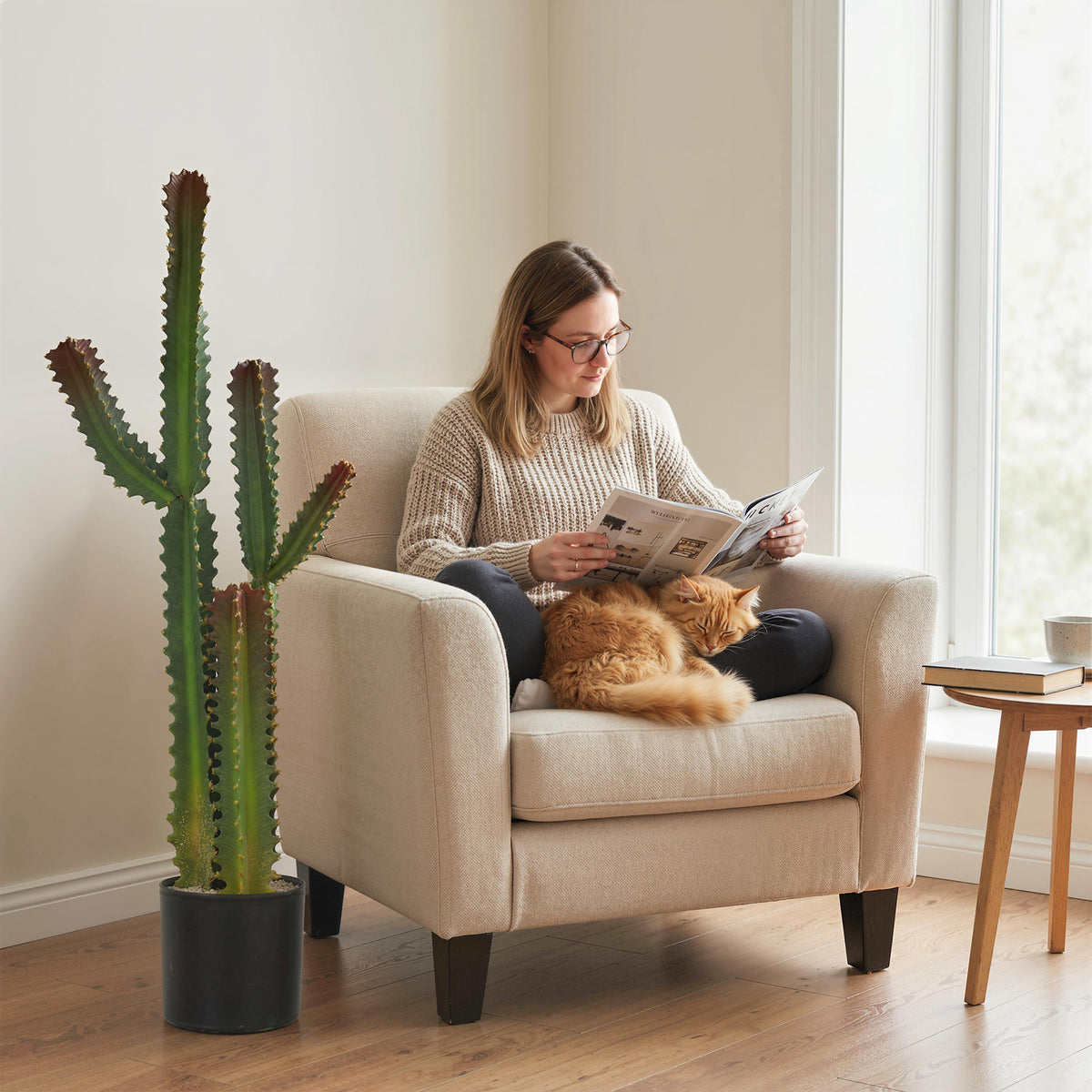 Plante artificielle intérieure 111 cm, arbre artificiel cactus en pot, pour maison, bureau, salon, chambre, vert