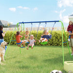 Balançoire portique pour enfant 3 en 1 avec 1 balançoire face à face et 2 sièges de balancelle, balançoire enfant extérieur cadre en A métal, hauteur réglable, charge 180kg, 3+ans, vert