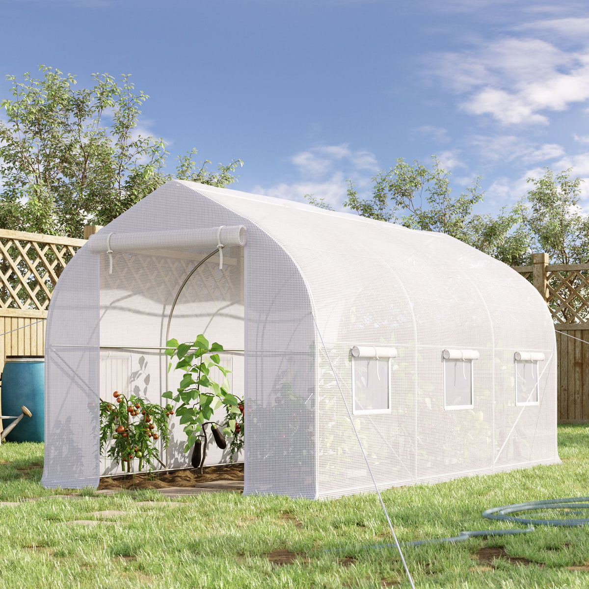 Folientunnel 8m², Garten-Gewächshaus mit 1 Tür und 6 Fenstern, PE-Folie 140g/m² 400x200x200cm weiß