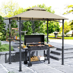 Tonnelle de barbecue à deux niveaux auvent de réception pour jardin avec lumière LED 243 x 148 x 248 cm kaki