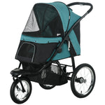 Poussette pour Chien Pliable Tout Terrain, Roue Avant Verrouillable, Coussin, Auvent Réglable, 111x58x107cm, Vert Foncé