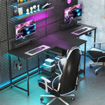 Bureau gaming réversible, bureau gaming d'angle, support pour écran, étagère en maille réglable, 114,5x82x91,5cm, noir