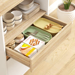 Meuble micro onde, buffet cuisine avec placard tiroir étagère supérieur, 60 x 40 x 131 cm chêne et blanc