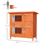 Clapier à lapin cage à lapin double niveau plateaux coulissants 4 portes verrouillables toit ouvrant 90L x 45l x 90H cm