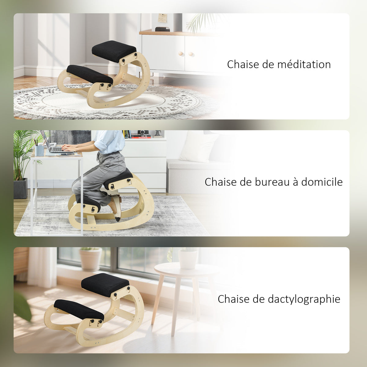 Siège assis genoux, siège ergonomique en bois avec fonction à bascule, chaise à genoux réglable pour bureau à domicile