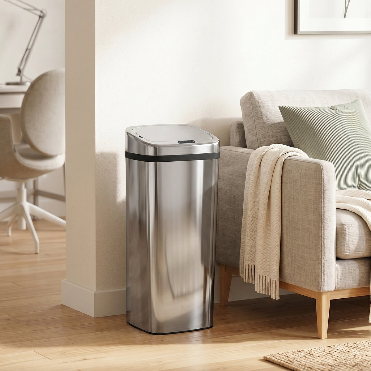 Cubo de basura con sensor de movimiento de apertura automática, 1 compartimento de 50 L, de acero inoxidable