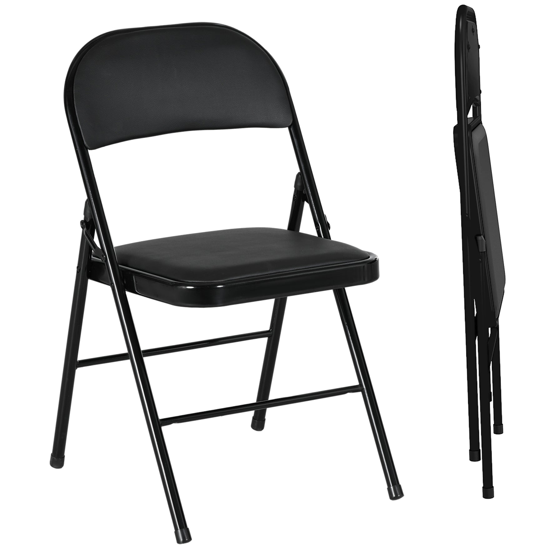 Lot de 2 chaises pliantes chaises de salle à manger portables cadre en acier dim. 45l x 46P x 78H cm noir