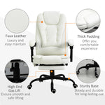 Fauteuil de Bureau Massant 7 Points, Chaise de Bureau Ergonomique avec Repose-pieds Rétractable, Dossier Inclinable 155°, Hauteur Réglable, Pivotant à 360°, télécommande Filaire, Blanc