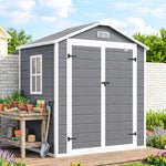 Abri de jardin cabanon en résine polypropylène 2,12 m² - 2 portes 1 fenêtre et 1 grille d'aération, toit à pignon, gris