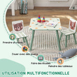 Table et 2 chaises pour enfants 3-8 ans ensemble 3 pièces motif animaux pour chambre à coucher salle de jeux vert