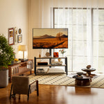 Meuble TV avec support pour téléviseurs de 32-70 pouces, étagères ouvertes, angle ajustable 35°, 108x41x135cm, effet bois naturel