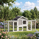 Poulailler clapier modèle chalet multi-équipé : rampes, nichoirs, plateau, en bois massif 204 x 85 x 93 cm gris