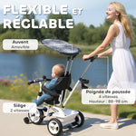 Tricycle Enfants Pare-Soleil Pliable Canne Amovible Benne Rangement 105 x 47 x 98 cm Acier Blanc et Noir