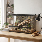 Boîte à Reptiles avec Panneau de Fond, Fermeture Sécurisée Par Rotation, Ventilation Frontale, 50x30x35cm, Noir