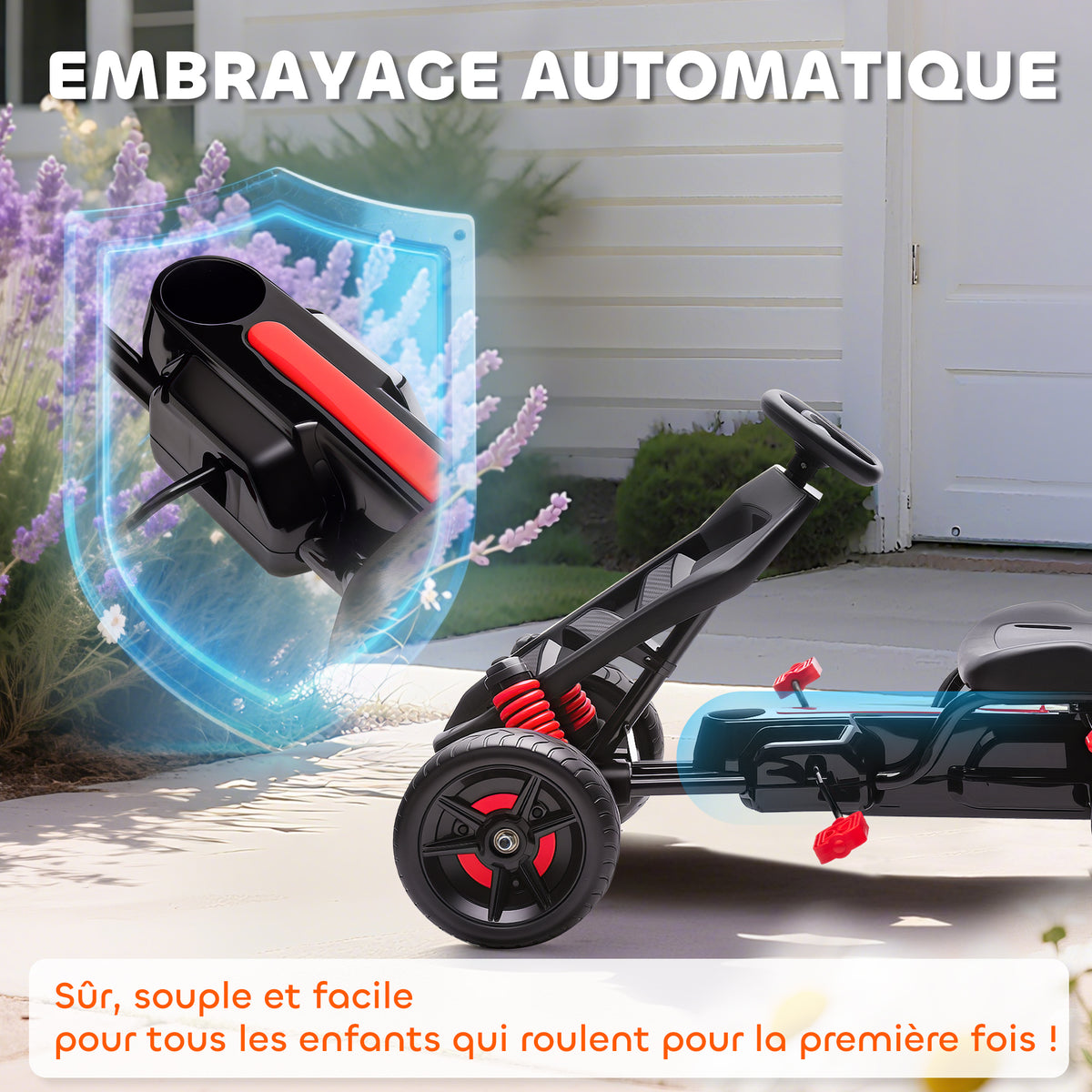 Kart à pédales pour enfants, karting enfant 3 à 6 ans avec roue libre, frein, roues EVA antidérapantes, bleu