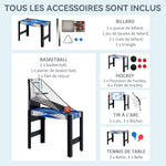 Mini Table de jeux multifonctions 5 en 1, Billard, ping-pong, jeu de palets, mini basket, tir à l'arc, bleu