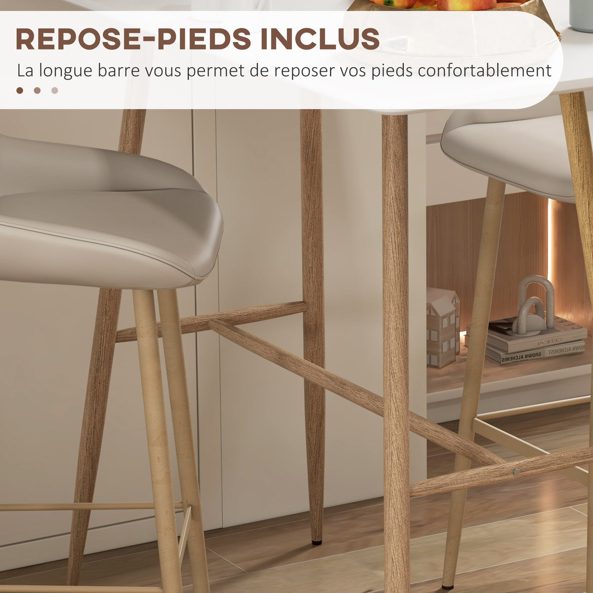 Table de bar rectangulaire 4 personne pieds en acier effet bois assemblage facile 118 x 58 x 98 cm blanc