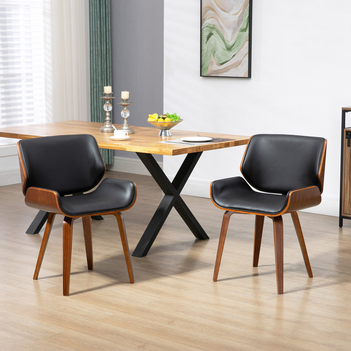 Set di 2 sedie da pranzo stile vintage seduta rivestimento sintetico 53l x 54P x 81H cm nero marrone