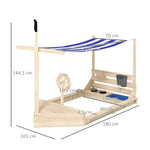 Bac à sable en bois avec jeu de cuisine 6 accessoires coffre rangement gouvernail drapeau 180 x 103 x 144,5 cm naturel