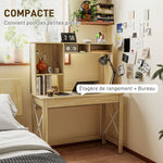 Bureau avec rangement bureau bibliothèque en bois avec étagères et grand plateau pour petits espaces, aspect chêne