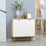 Aparador de salón, mueble de almacenamiento con 2 puertas y estante ajustable, 77 x 35 x 77,5 cm, blanco y madera natural