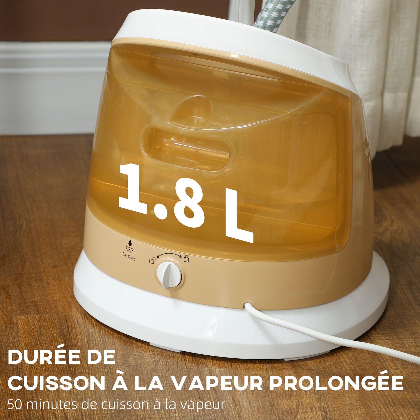 Défroisseur vapeur vertical 1800 W 36 g/min, steamer autonomie 50 min, réservoir d'eau de 1,8 L, 32 x 32 x 32 cm, or