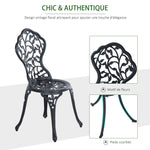 Ensemble de bistrot 3 pièces avec 2 chaises et 1 table ronde style antique, pour jardin, terrasse, balcon, noir