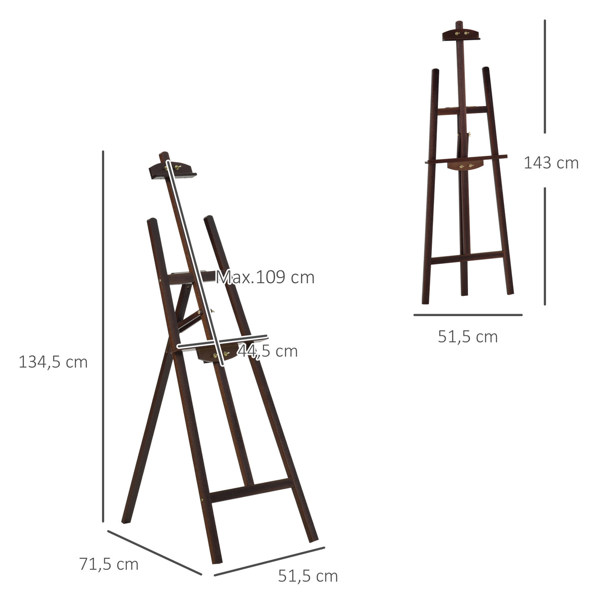 Chevalet d'artiste sur pieds dim. 51,5L x 71,5l x 134,5H cm inclinaison réglable 90° max. bois de pin
