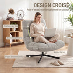 Fauteuil salon sans accoudoirs, chaise pivotante en tissu chenille, assise large, 75 x 95 x 90 cm gris clair