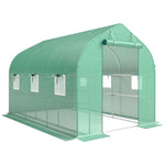 Serre tunnel de jardin 6m², serre de jardin avec étagères, porte et 6 fenêtres, cadre en acier galvanisé, vert