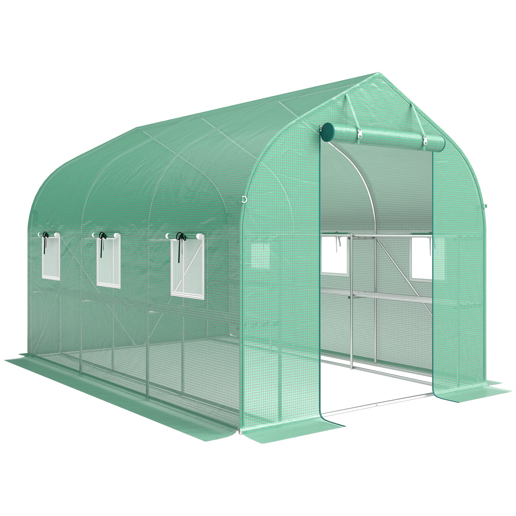 Serre tunnel de jardin 6m², serre de jardin avec étagères, porte et 6 fenêtres, cadre en acier galvanisé, vert