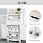 Meuble de salle de bain, meuble de rangement avec 2 tiroirs, niche, placard avec porte, étagère réglable, armoire de salle de bain, cuisine, salon, 60 x 30 x 109 cm, blanc