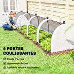 Mini serre de jardin serre à tomates 4 x 1 x 0,80 m acier PE anti-UV 4 portes avec zip enroulables blanc